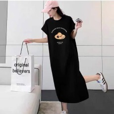 批发仿棉<b class='q'>牛奶</b><b class='q'>丝</b># 趣味多巴胺韩系ins风百搭<b class='q'>连衣裙</b>飞飞袖