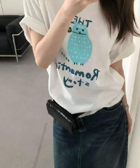 모방 면 우유 실크 새로운 재미있는 유머러스 프린트 느긋한 바람 루즈핏 디자인 센스 다용도 맨위