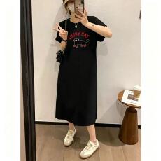 批发外贸爆款 夏季懒人慵懒风印花直筒裙百搭短袖<b class='q'>连衣裙</b>