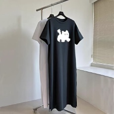 批发仿棉<b class='q'>牛奶</b><b class='q'>丝</b># 韩系新款小众设计可爱中长款<b class='q'>连衣裙</b>开叉宽松显瘦裙子