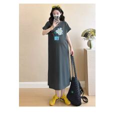 批发仿棉<b class='q'>牛奶</b><b class='q'>丝</b># 夏季懒人慵懒风印花直筒裙百搭短袖<b class='q'>连衣裙</b>