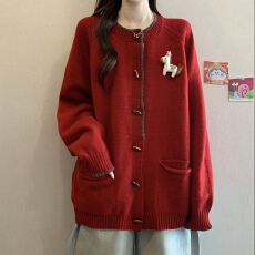 批发宽松小马玩偶彩扣刺绣毛衣外套女秋冬大码胖mm中<b class='q'>长款</b>加厚<b class='q'>针织</b><b class='q'>开衫</b>