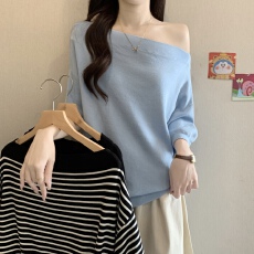 批发大码微胖时尚百搭斜领五分袖针织衫女装夏季新款<b class='q'>宽松</b>显瘦打底上衣