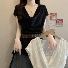 批发大码微胖2026夏季废土风不规则荷叶边蕾丝上衣辣妹穿搭T恤衣镂空