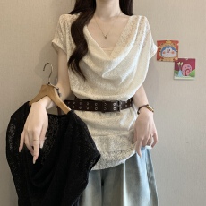 批发大码微胖2026夏季废土风不规则荷叶边蕾丝上衣辣妹穿搭T恤衣服女