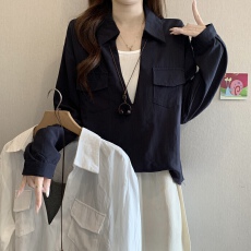 批发polo领<b class='q'>假两件</b>长袖<b class='q'>衬衫</b>女2026秋季新款减龄漂亮别致洋气小衫上衣