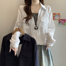 批发polo领<b class='q'>假两件</b>长袖<b class='q'>衬衫</b>女2026秋季新款减龄漂亮别致洋气小衫上衣