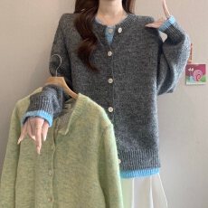 批发浅绿色圆领毛衣外套女2026冬季新款宽松软糯加厚针织开衫外搭上衣
