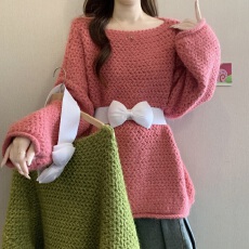 批发2026<b class='q'>秋</b>冬季慵懒松弛感穿搭女时尚简约宽松针织上衣收腰蝴蝶结