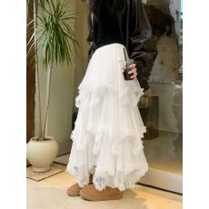 批发叠穿韩式层次感高腰不规则花边网纱半身裙蛋糕裙设计<b class='q'>长裙</b>