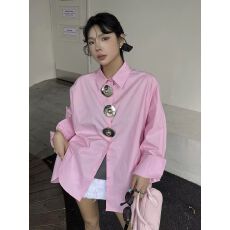 批发金属大扣子蝙蝠袖衬衫廓形设计感2026年春季中长款显瘦衬衣外套