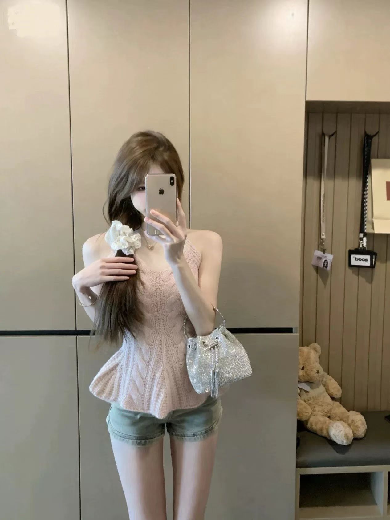 행침 목 니트 캐미솔 프랑스식 3 차원 트위스트 꽃 허리 수축 맨위