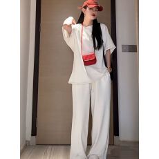 批发韩系运动休闲套装女<b class='q'>夏</b>2025新款卷边短袖t恤松弛阔腿拖地裤两件套