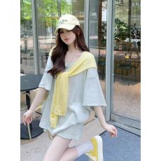 批发韩系宽松慵懒圆领短袖T恤高腰短裤两件套女<b class='q'>夏</b>季新款时尚休闲套装