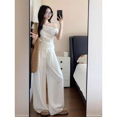 批发韩版休闲运动套装女2025<b class='q'>夏</b>季新款短款T恤短袖上衣高腰直筒阔腿裤