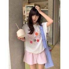 批发韩系甜美休闲<b class='q'>运动服</b>套装女夏季时尚白色小雏菊印花<b class='q'>短袖</b>短裤两件套