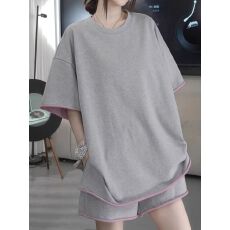 批发2025<b class='q'>夏</b>季新款休闲显瘦短袖T恤短裤两件套女宽松大码时尚百搭套装