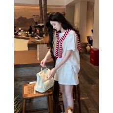 批发韩系简约休闲<b class='q'>运动服</b>套装女夏季时尚百搭宽松白色<b class='q'>短袖</b>短裤两件套潮