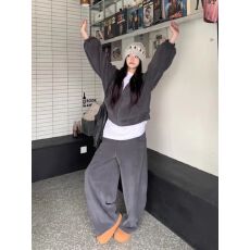 批发纯棉慵懒风oversize休闲运动服套装女秋<b class='q'>冬</b>加绒美式卫衣时尚两件套