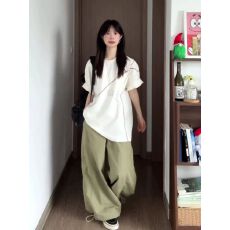 批发美式中性风穿搭休闲<b class='q'>运动</b>套装<b class='q'>女</b>夏季宽松短袖T恤抽绳<b class='q'>长裤</b>两件套