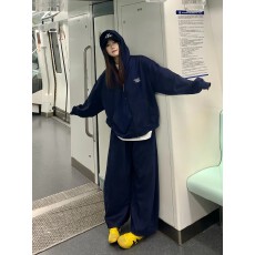 批发藏青色卫衣休闲<b class='q'>运动服</b>套装女2026秋季学生美式炸街宽松<b class='q'>大码</b>两件套