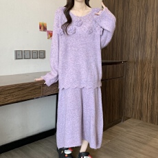 批发<b class='q'>大码</b>慵懒风复古套装女秋冬软糯毛衣针织衫胖MM高腰半身裙子两件套