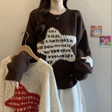 批发设计感撞色字母星星圆领针织衫女秋冬2025新款<b class='q'>胖</b><b class='q'>mm</b><b class='q'>遮</b>肚洋气上衣