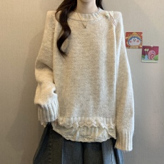 高级感蕾丝拼接下摆针织毛衣女冬胖mm新款软糯宽松独特内搭上衣