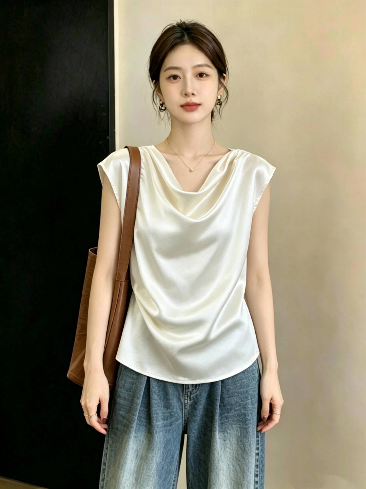 고급 센스 빅 사이즈 여성 의류 프랑스식 새틴 허리 수축 여성 셔츠 여름 지방 mm 슬림해 보이는 표지 배 아세트산 맨위 트렌디