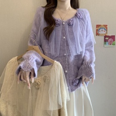 设计感立体花朵针织开衫女2026新款胖mm巨好看软糯洋气减龄上衣