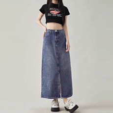 批发个性<b class='q'>街头</b>高腰开叉牛仔半身裙女新款春夏新款a字半身裙包臀牛仔裙