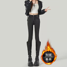 批发港风<b class='q'>休闲</b>高腰小脚牛仔裤女春秋季新款显瘦加绒加厚铅笔牛仔裤子潮
