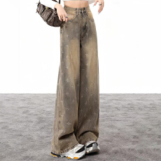 批发街头<b class='q'>个性</b>通勤阔腿高腰牛仔裤女春秋季新款宽松<b class='q'>时尚</b>拖地牛仔裤潮