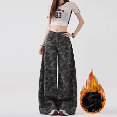 批发街头<b class='q'>个性</b>潮流工装阔腿牛仔裤女垂感<b class='q'>时尚</b>加绒加厚ins拖地牛仔裤潮