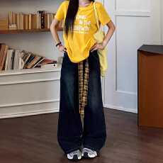 批发通勤韩版ins街头休闲阔腿牛仔<b class='q'>裤</b>女春秋季新款垂感时尚拖地牛仔<b class='q'>裤</b>