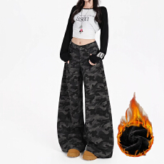 批发<b class='q'>嘻哈</b>中性通勤工装阔腿牛仔<b class='q'>裤</b>女垂感时尚加绒加厚ins拖地牛仔<b class='q'>裤</b>潮