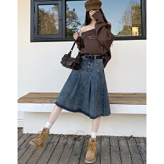 批发通勤个性炸街牛仔半身裙春<b class='q'>秋</b>季新款高腰显瘦百褶A字中款牛仔伞裙