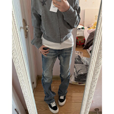 批发中性设计感<b class='q'>韩版</b>高腰牛仔<b class='q'>裤</b>女春秋新款显瘦显高宽松时尚直筒牛仔<b class='q'>裤</b>