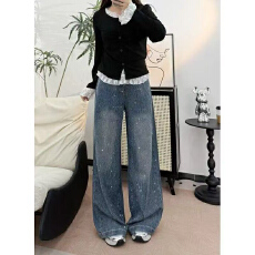 批发街头百搭个性爆款带钻<b class='q'>镶钻</b><b class='q'>牛仔裤</b>女春秋新款显瘦时尚拖地<b class='q'>牛仔裤</b>潮