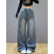 批发ins潮通勤个性爆款带钻<b class='q'>镶钻</b><b class='q'>牛仔裤</b>女春秋款显瘦时尚拖地<b class='q'>牛仔裤</b>潮