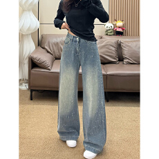 批发原宿风ins通勤个性爆款带钻<b class='q'>镶钻</b><b class='q'>牛仔裤</b>女春秋款时尚拖地<b class='q'>牛仔裤</b>潮