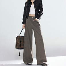 批发高街个性通勤休闲直筒牛仔裤女春秋新款高腰<b class='q'>韩版</b>时尚拖地牛仔裤潮