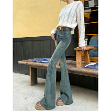 批发高街复古高腰<b class='q'>微喇</b><b class='q'>牛仔裤</b>女春秋季新款辣妹时尚显瘦马蹄<b class='q'>微喇</b><b class='q'>牛仔裤</b>