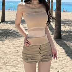 批发美式辣妹单排扣高腰a字牛仔短<b class='q'>裤</b>女春夏季新款气质<b class='q'>提</b><b class='q'>臀</b>牛仔热<b class='q'>裤</b>潮