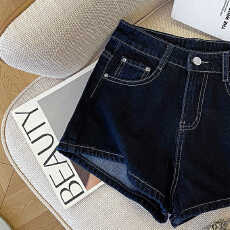 辣妹休闲翻美式直筒牛仔短裤女春夏季新款阔腿百搭显瘦显腿长短裤