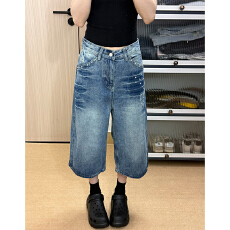 批发街头通勤个性牛仔七分裤女<b class='q'>春</b>夏季新款水洗显高百搭宽松阔腿牛仔裤