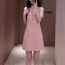批发休闲ins牛仔印花波点背带裙子女<b class='q'>春</b>夏新款宽松甜酷百搭背带牛仔裙