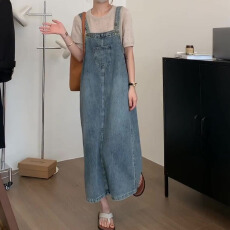 批发休闲风个性春夏季新款宽松潮流百搭ins显瘦通勤潮A字牛仔<b class='q'>背带</b>长裙