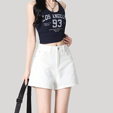 批发ins风通勤休闲简约高腰牛仔短裤女<b class='q'>春</b>夏季新款显瘦a字直筒牛仔热裤