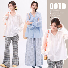 批发孕妇2026春夏新款莱塞尔衬衫褶皱v领衬衫百搭时尚<b class='q'>宽松</b>长袖上衣